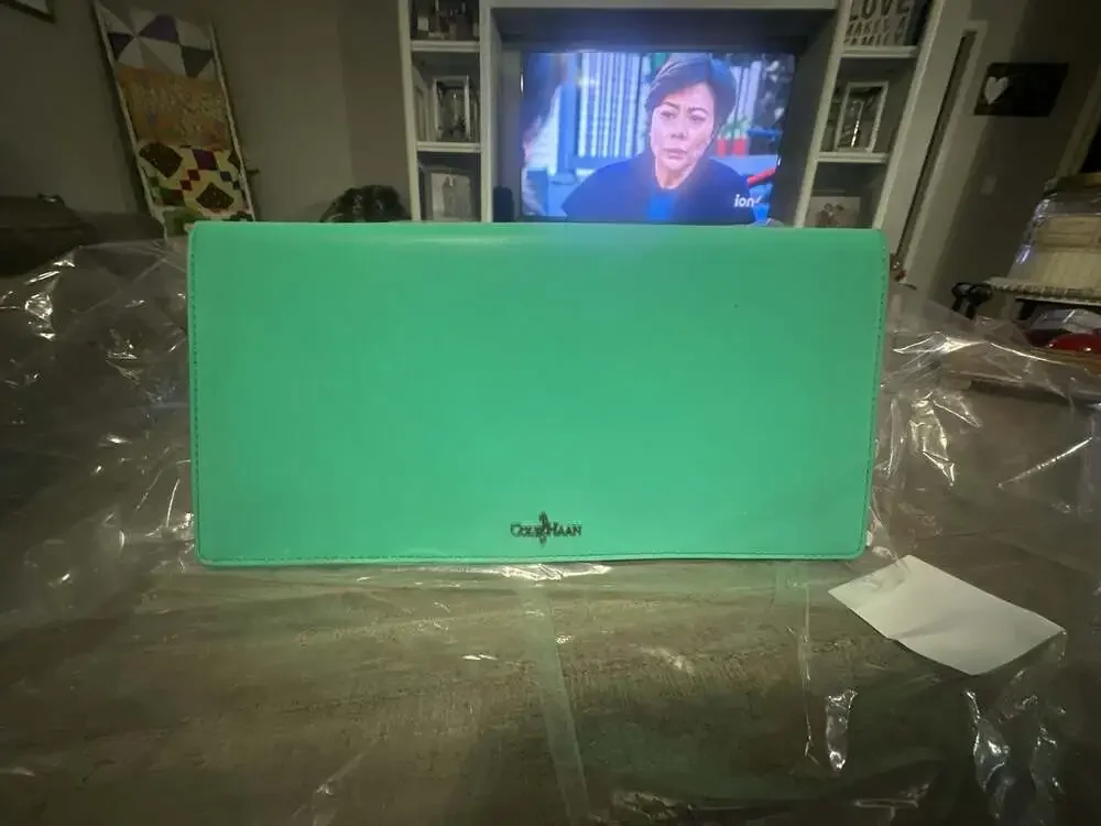 Cole Haan Green Leather Clutch Wallet with Silver Hardware